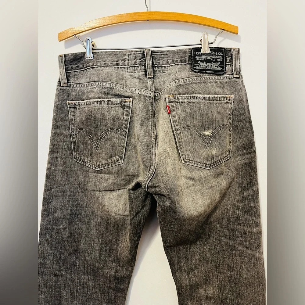 LEVI’S 514 Slim Straight Jeans Black Gray Denim 2008 Mens 33x32 Distressed EUC